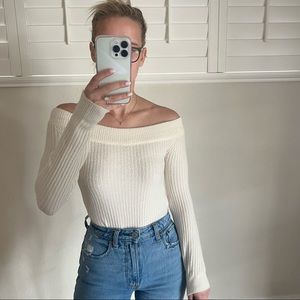 Off shoulder cream sweater